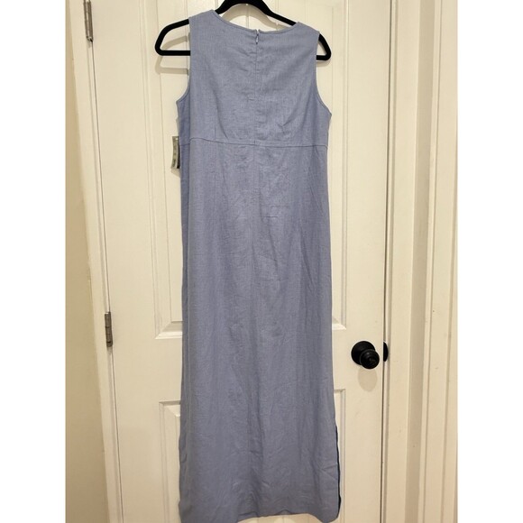 NWT Amanda Smith Petite Dress Sleeveless Linen Blend Size 10 Blue Embroidered a - Picture 3 of 10